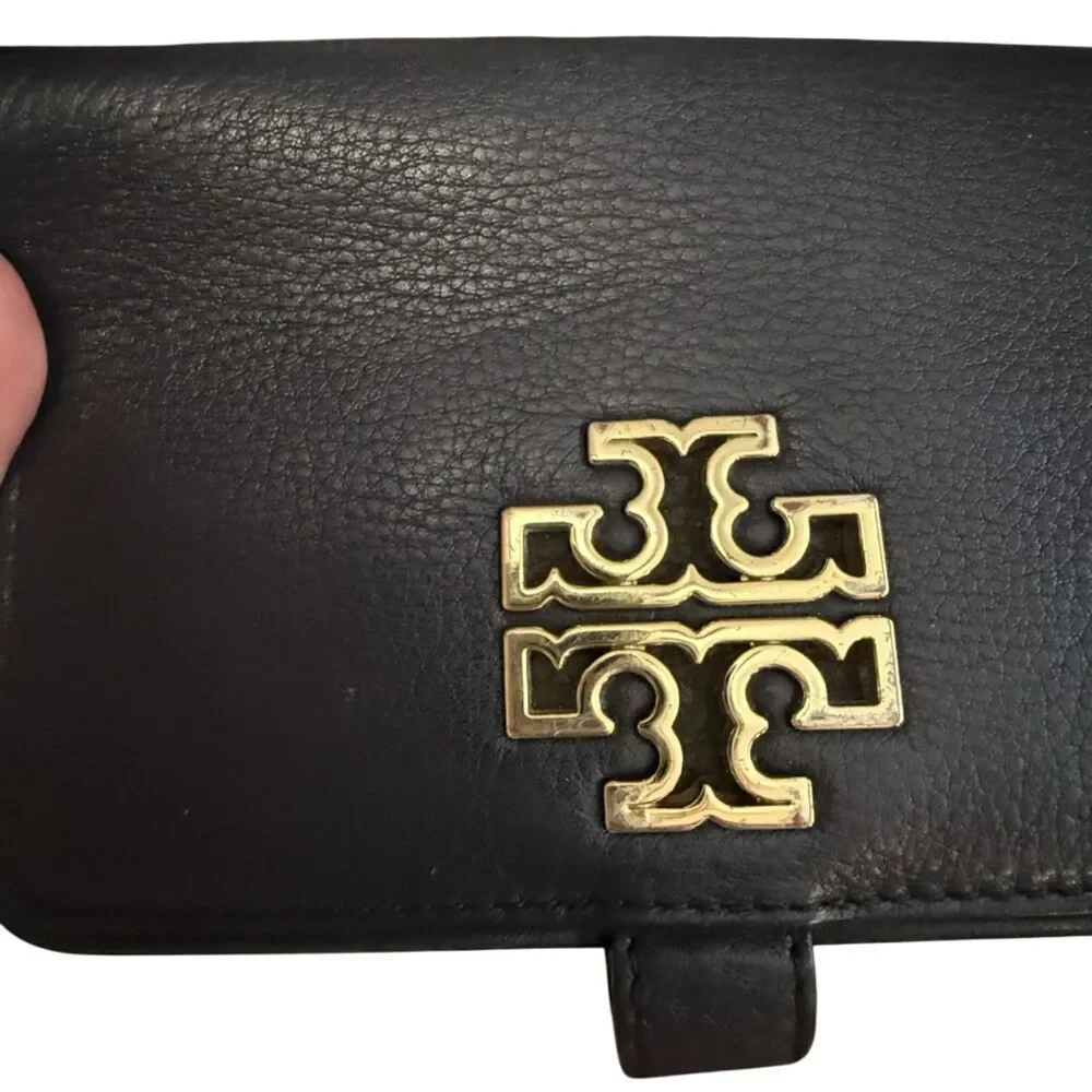 Tory Burch Black Leather Wristlet Wallet Clutch